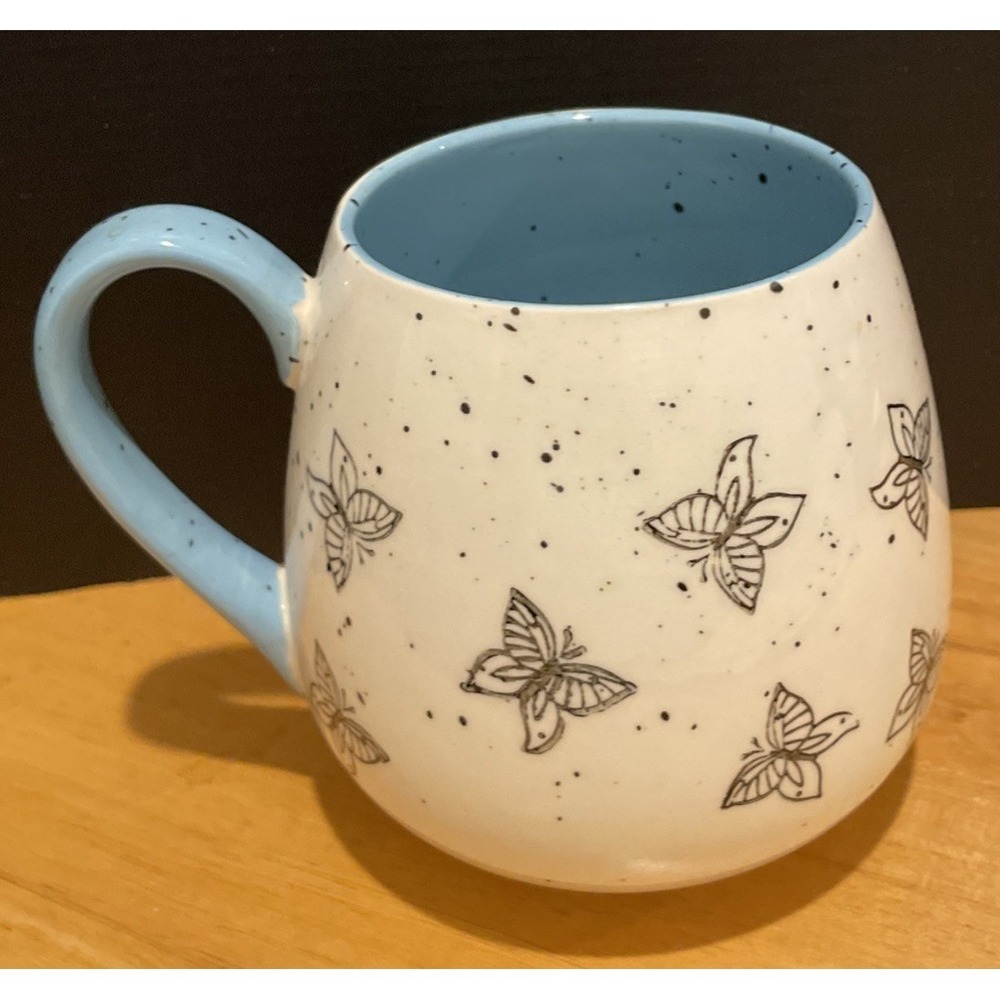 Meritage Speckled Spring Butterflies Butterfly Blue Coffee Mug‎ Cup Cottage Boho